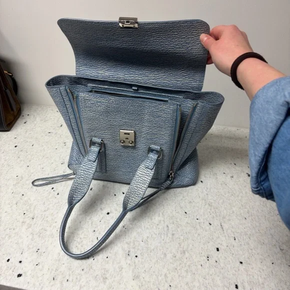 3.1 Phillip Lim medium Pashli Textured Light Blue Satchel - Picture 9 of 10